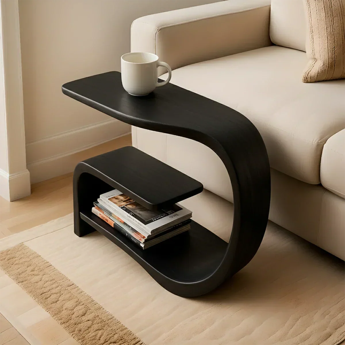 Solid Wood End Table – Modern Sculptural Flowform - Rustiracraft