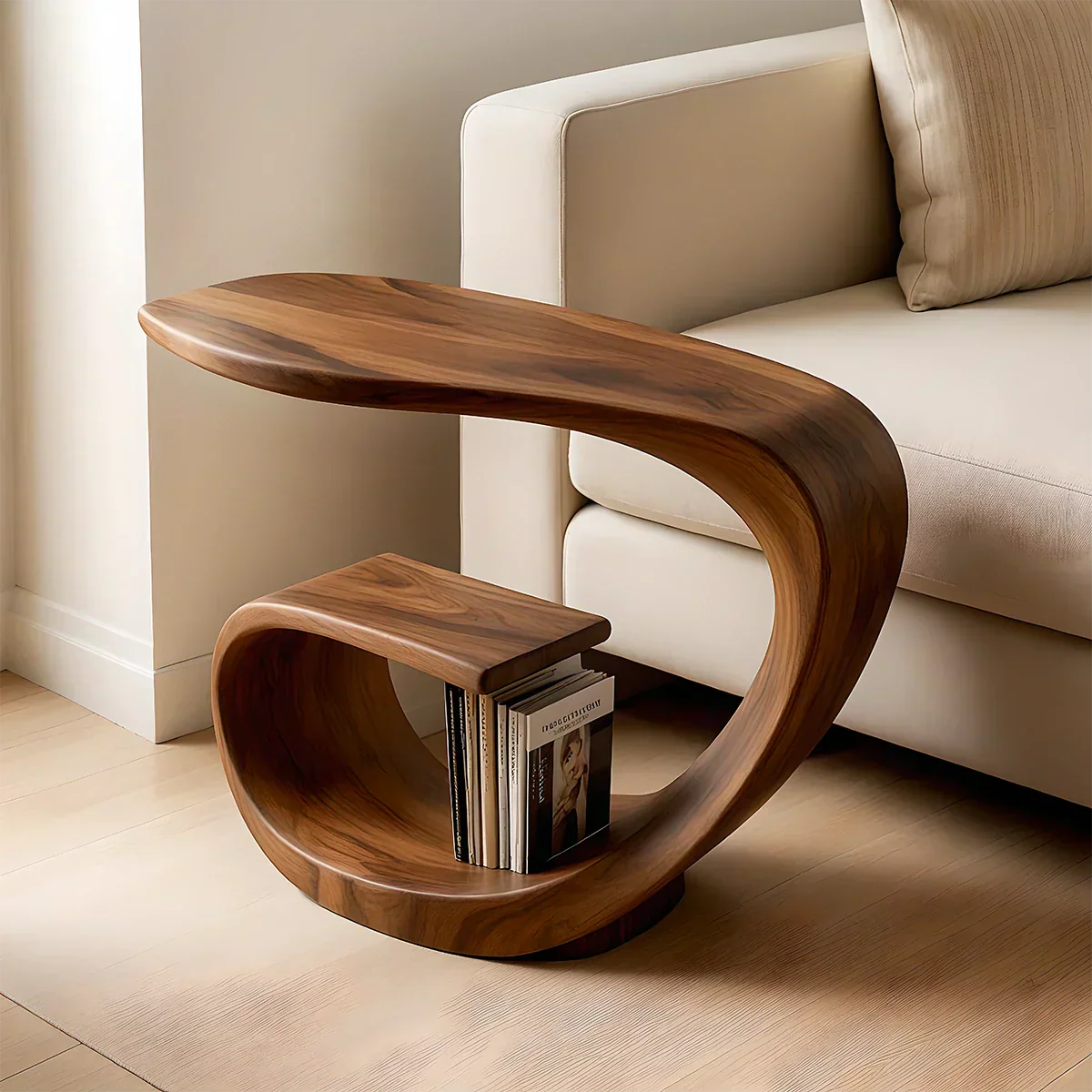 Solid Wood End Table – Sculptural Rustic Elegance - Rustiracraft