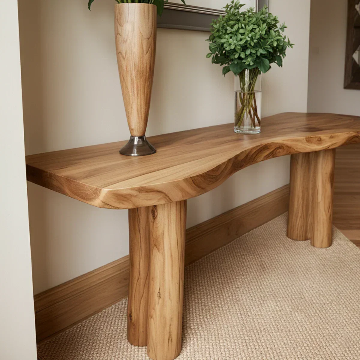 Solid Wood Entry Console Table with Rounded Log Legs - Rustiracraft