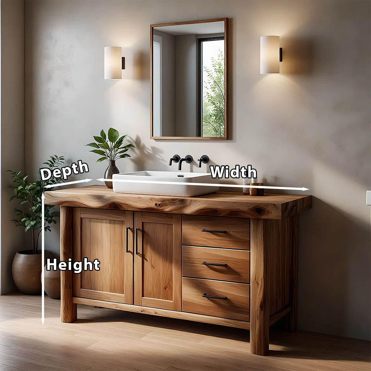 Solid Wood Live Edge Bathroom Vanity with Cabinet & Drawers - Rustiracraft