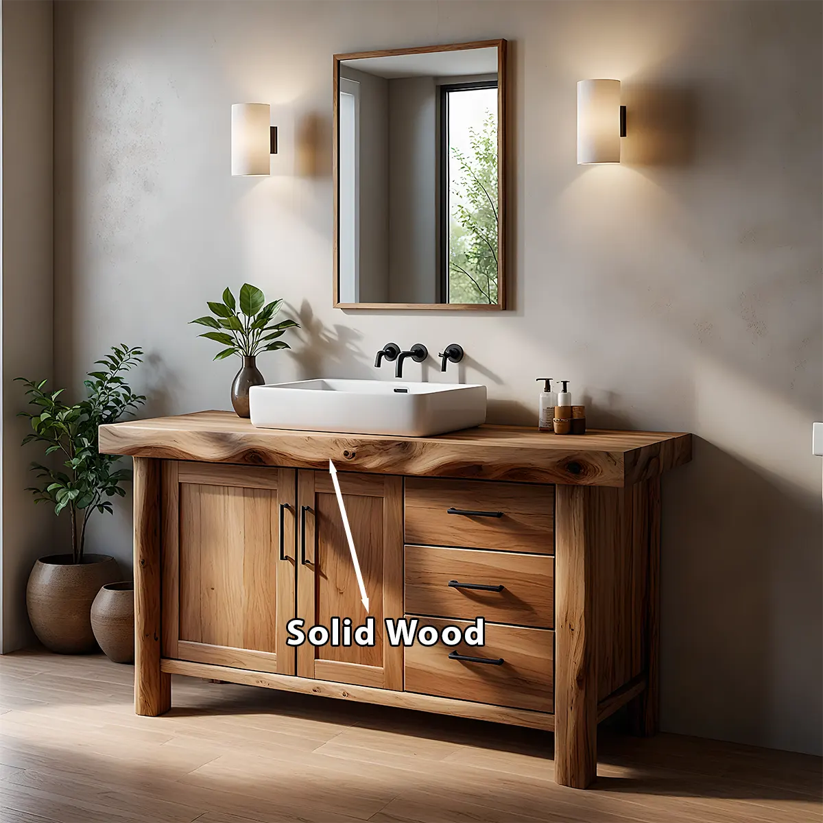 Solid Wood Live Edge Bathroom Vanity with Cabinet & Drawers - Rustiracraft