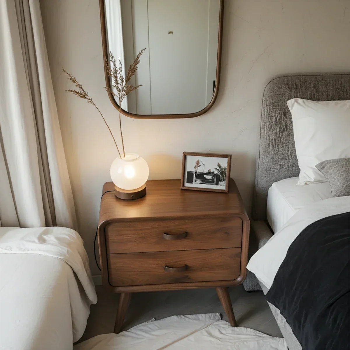 Solid Wood Mid-Century Nightstand with Two Drawers - Rustiracraft