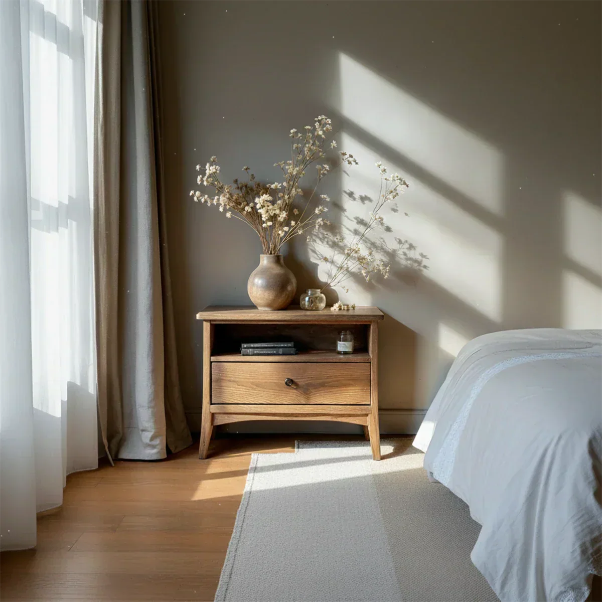 Solid Wood Minimalist Nightstand – Single Drawer & Open Shelf - Rustiracraft