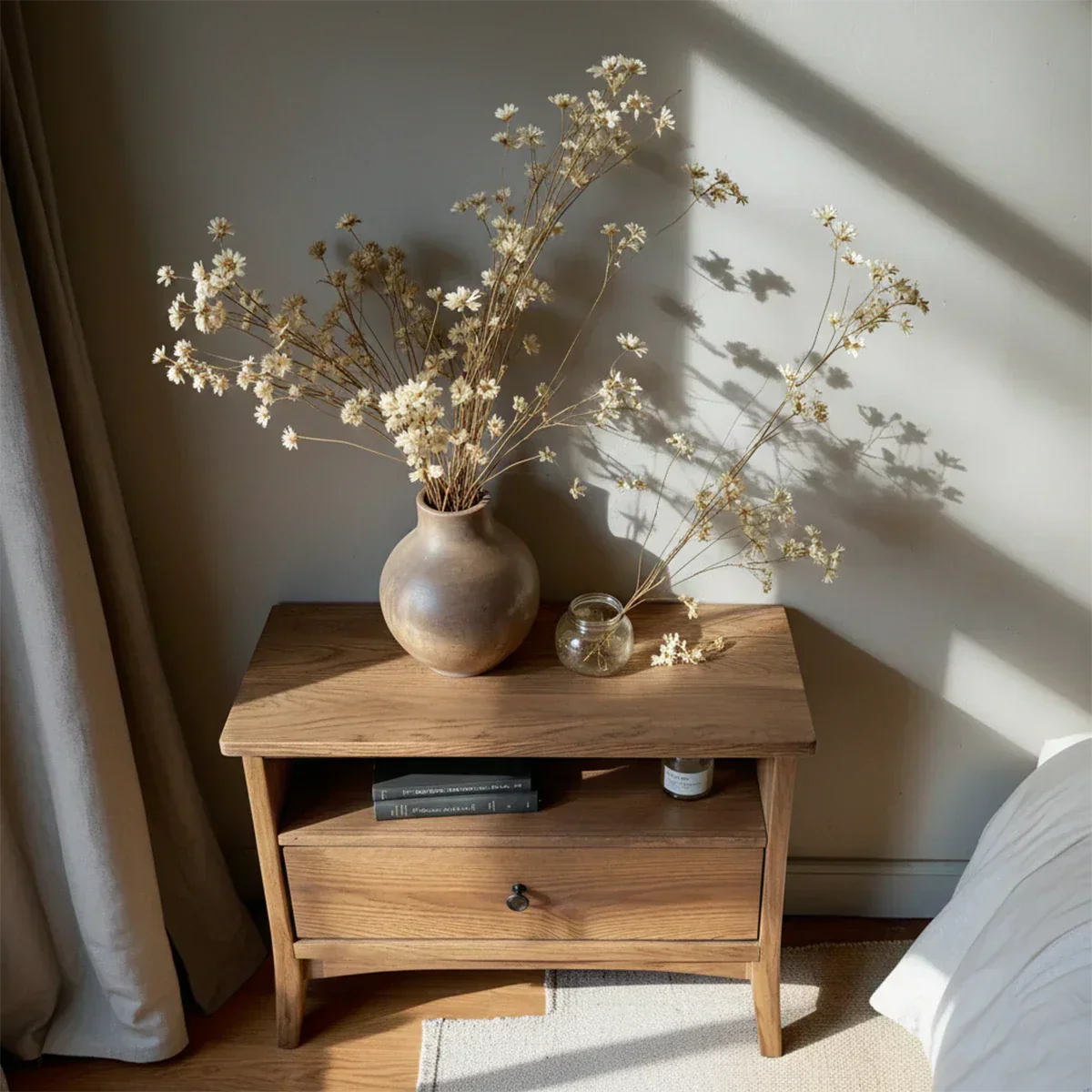 Solid Wood Minimalist Nightstand – Single Drawer & Open Shelf - Rustiracraft