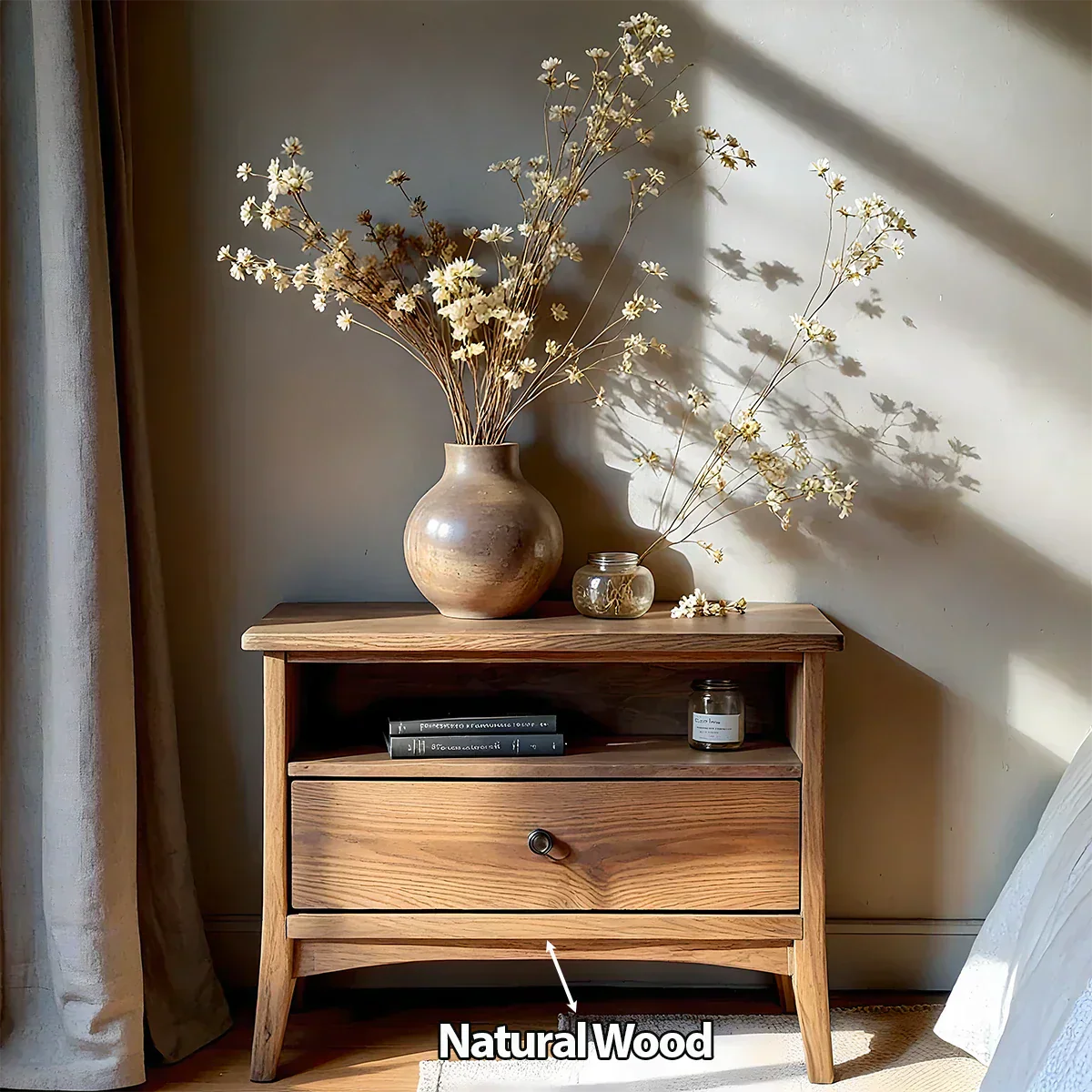 Solid Wood Minimalist Nightstand – Single Drawer & Open Shelf - Rustiracraft