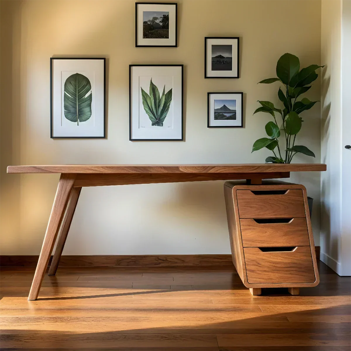 Solid Wood Modern Desk with Integrated Drawer Unit - Rustiracraft