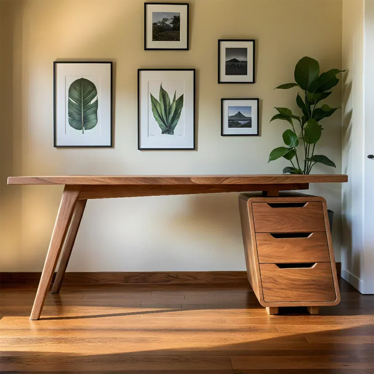 Solid Wood Modern Desk with Integrated Drawer Unit - Rustiracraft
