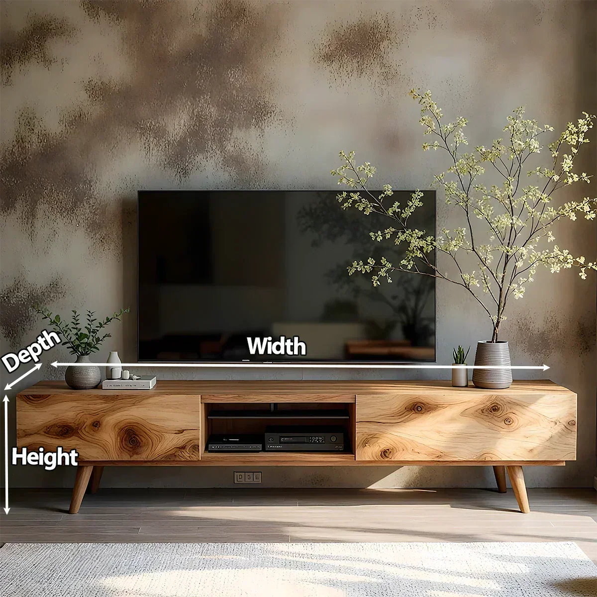 Solid Wood Modern TV Stand – Natural Finish Media Console - Rustiracraft