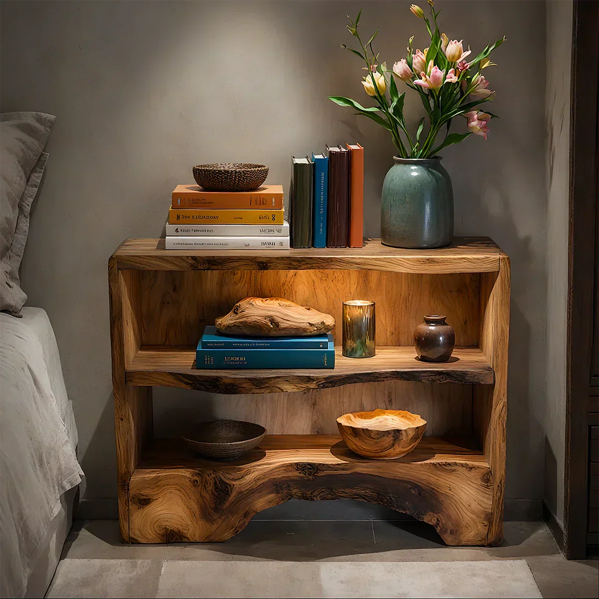 Solid Wood Nightstand – Natural Flow Design - Rustiracraft