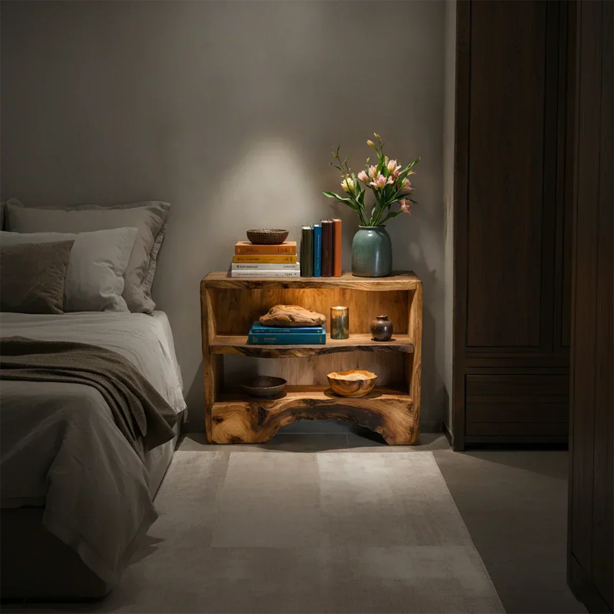 Solid Wood Nightstand – Natural Flow Design - Rustiracraft