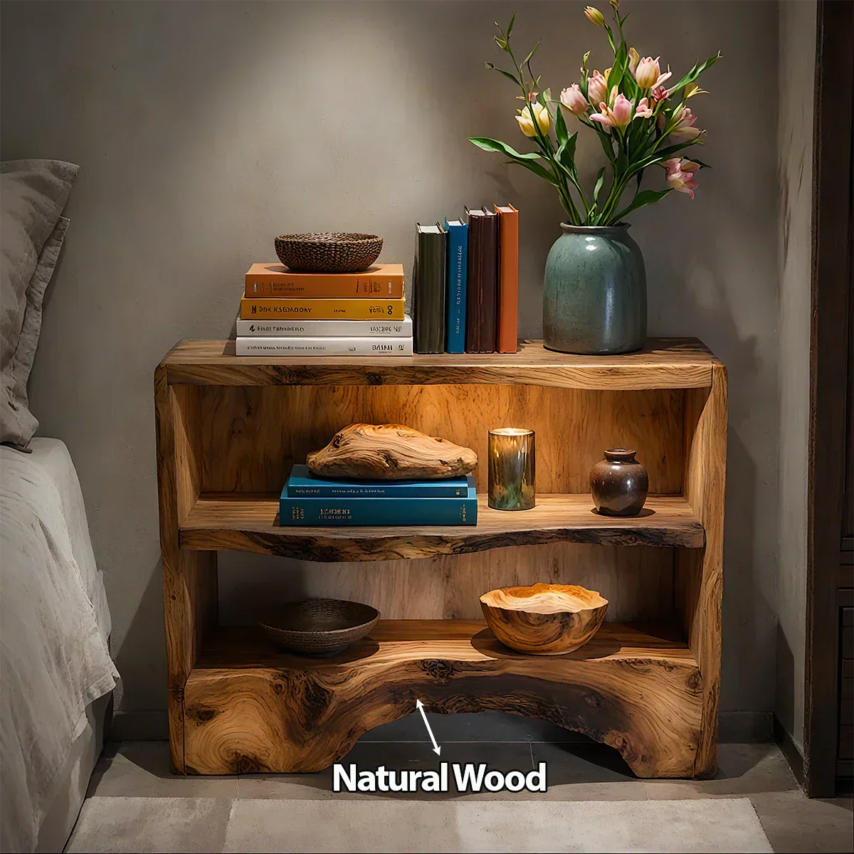 Solid Wood Nightstand – Natural Flow Design - Rustiracraft