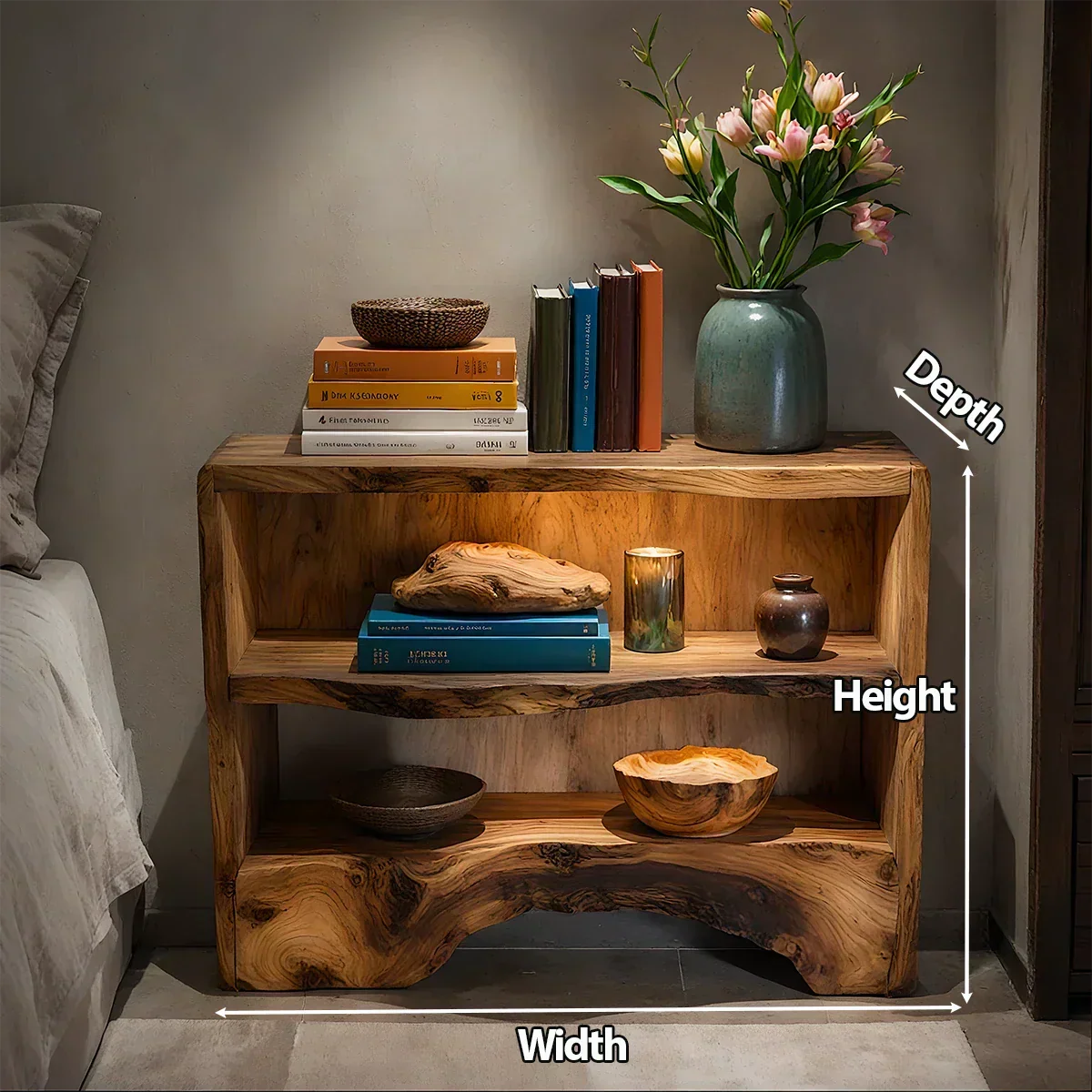 Solid Wood Nightstand – Natural Flow Design - Rustiracraft