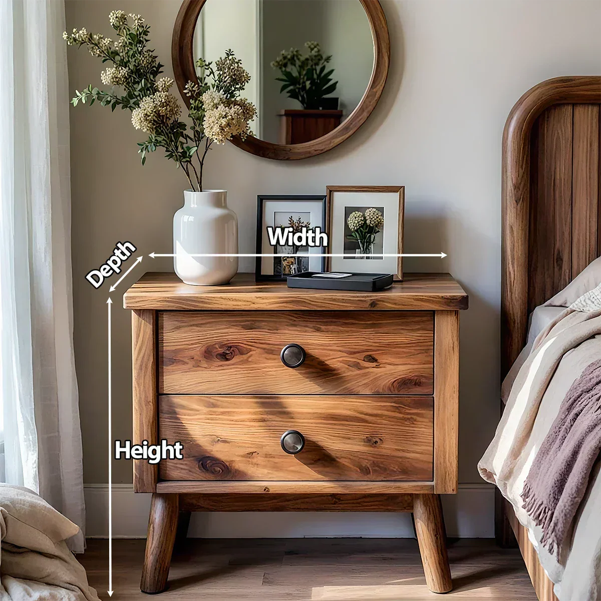 Solid Wood Scandinavian Nightstand – Two-Drawer Minimalist Design - Rustiracraft