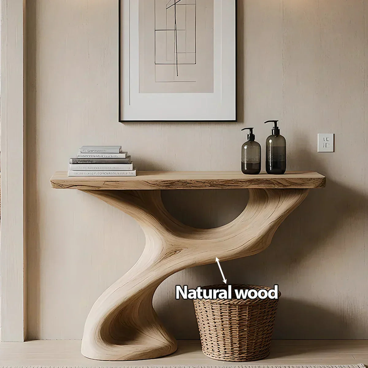 Solid Wood Sculptural Console Table – Organic Flow Form - Rustiracraft