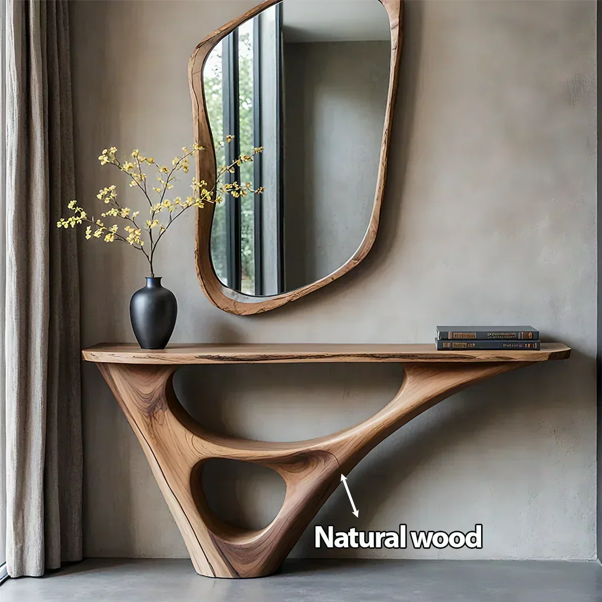 Solid Wood Sculptural Console Table with Fluid Carved Base - Rustiracraft