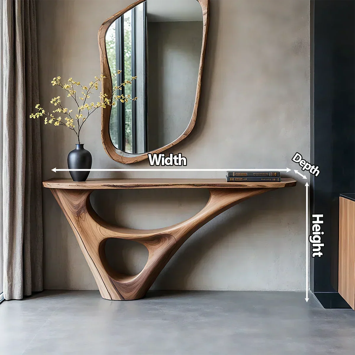Solid Wood Sculptural Console Table with Fluid Carved Base - Rustiracraft