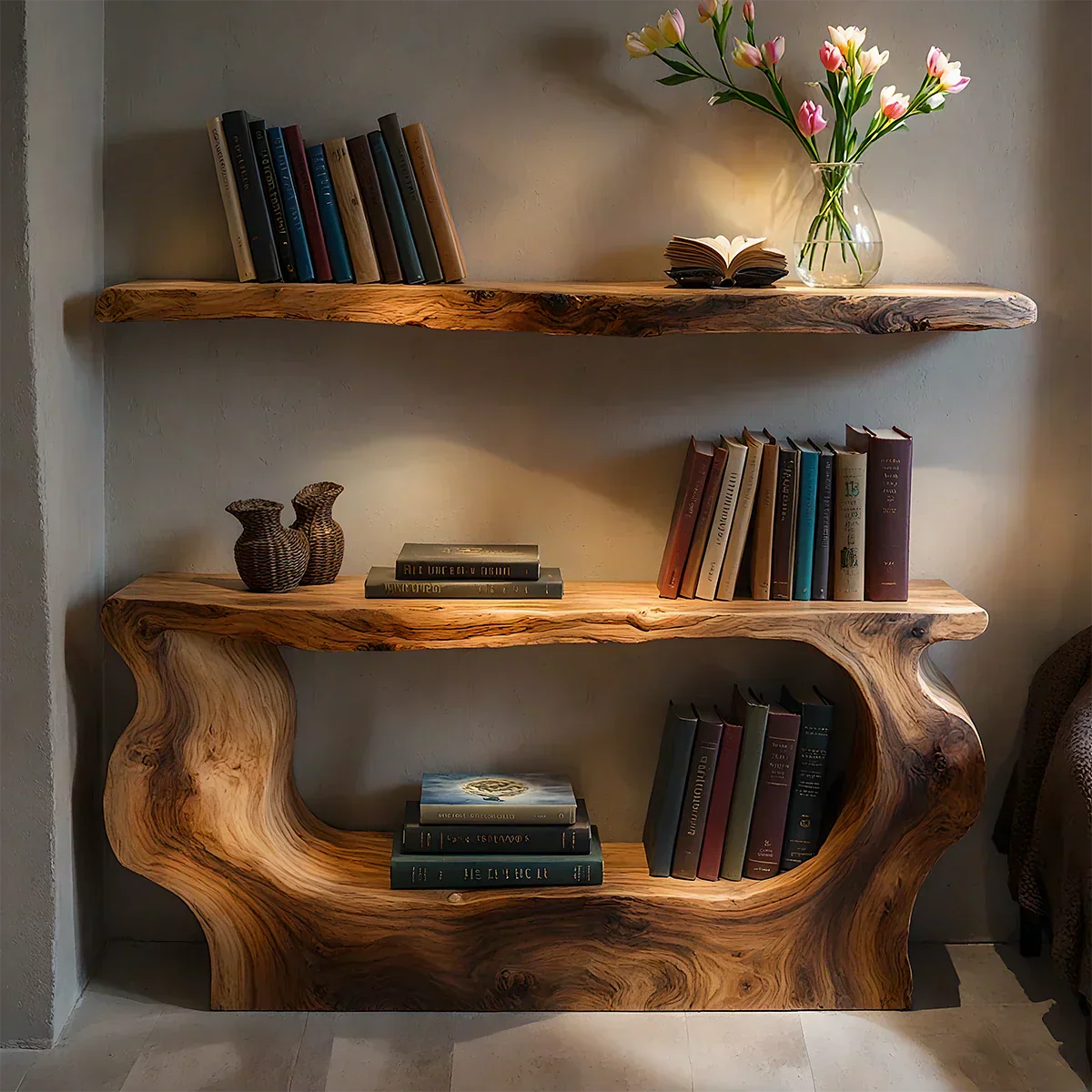 Solid Wood Sculptural Nightstand – Live-Edge Form - Rustiracraft