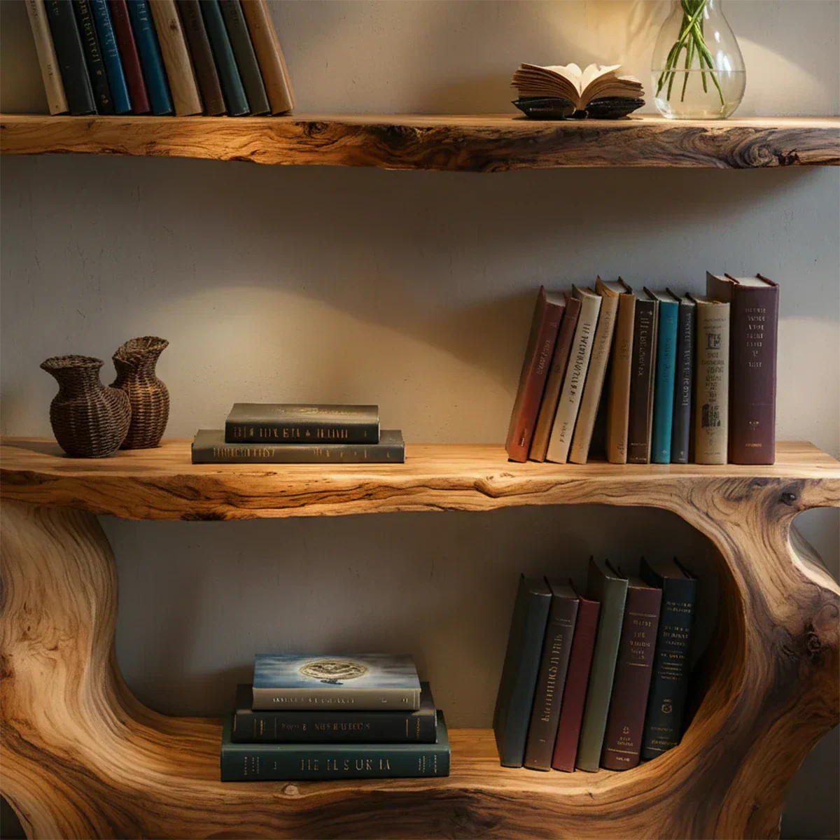 Solid Wood Sculptural Nightstand – Live-Edge Form - Rustiracraft
