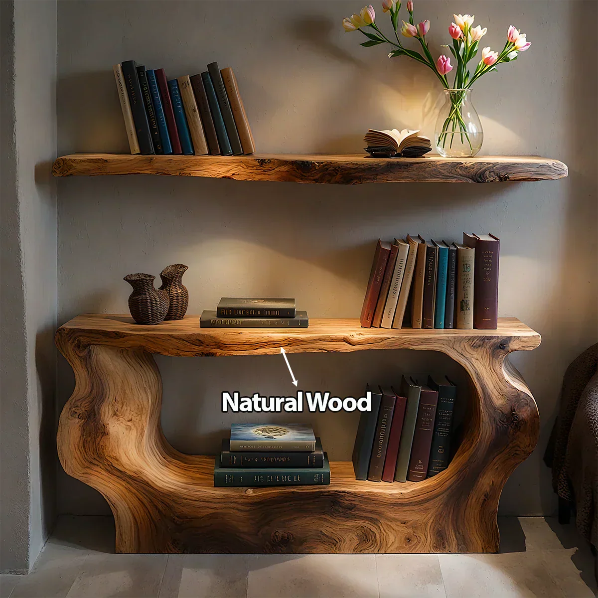 Solid Wood Sculptural Nightstand – Live-Edge Form - Rustiracraft