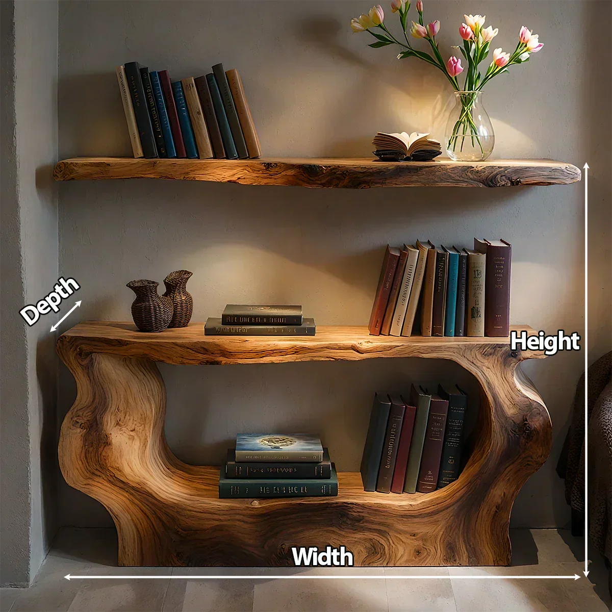 Solid Wood Sculptural Nightstand – Live-Edge Form - Rustiracraft