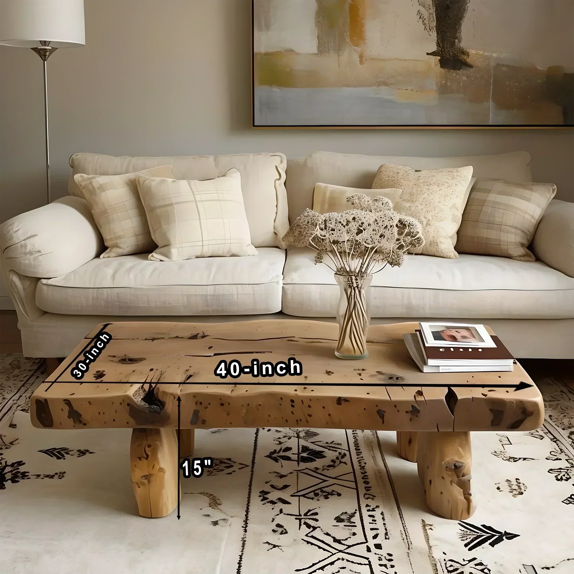 Solid Wood Sofa Coffee Table – Handmade Rustic Living Room Table - Rustiracraft