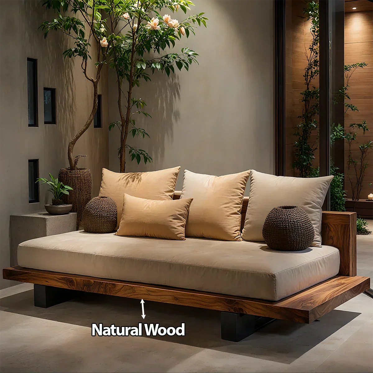 Solid Wood Sofa – Japandi Sanctuary of Calm - Rustiracraft
