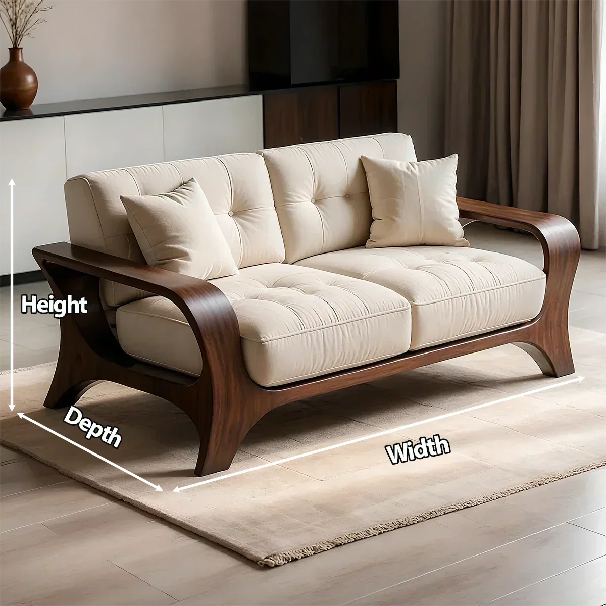 Solid Wood Sofa – Mid Century Curved Elegance Reborn - Rustiracraft