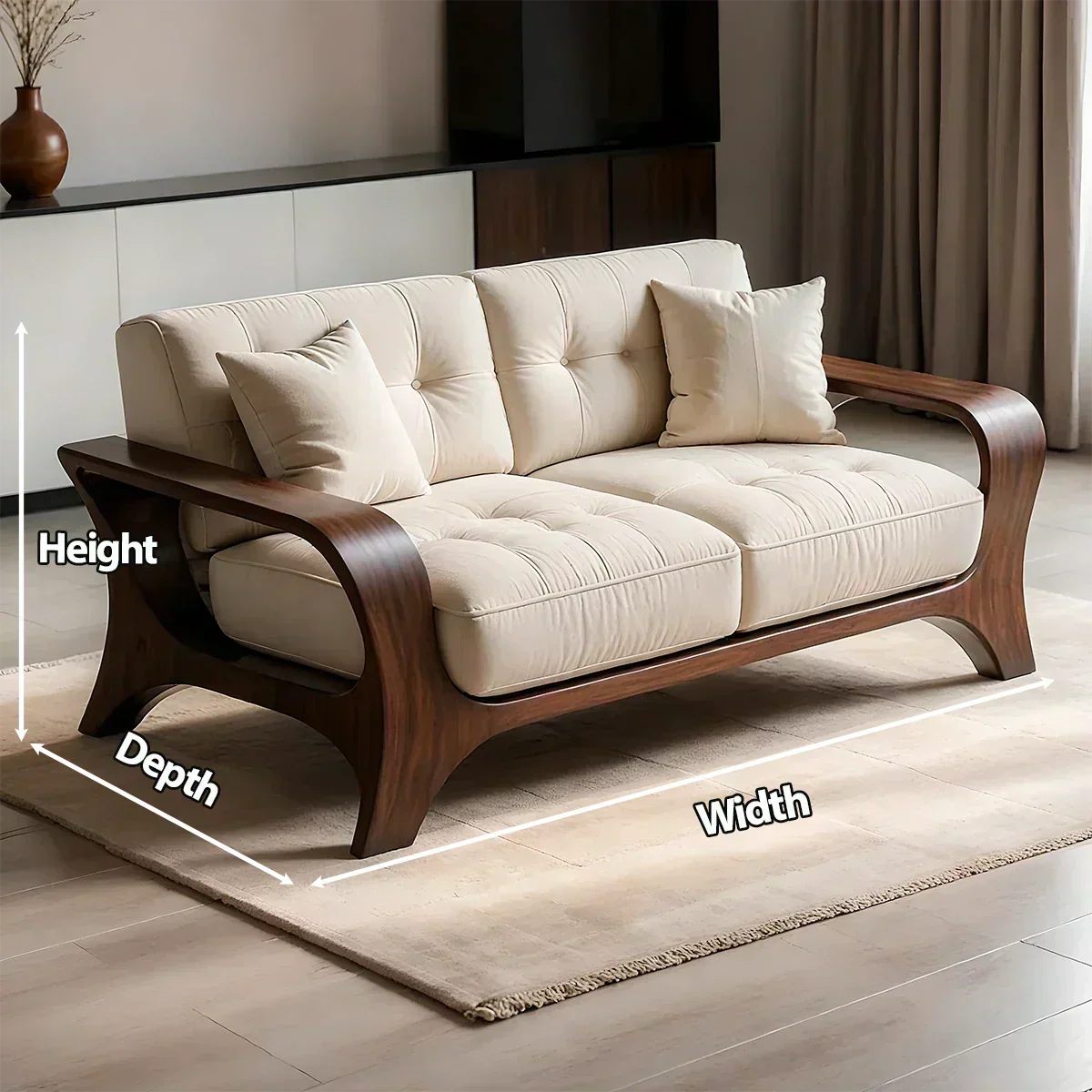 Solid Wood Sofa – Mid Century Curved Elegance Reborn - Rustiracraft