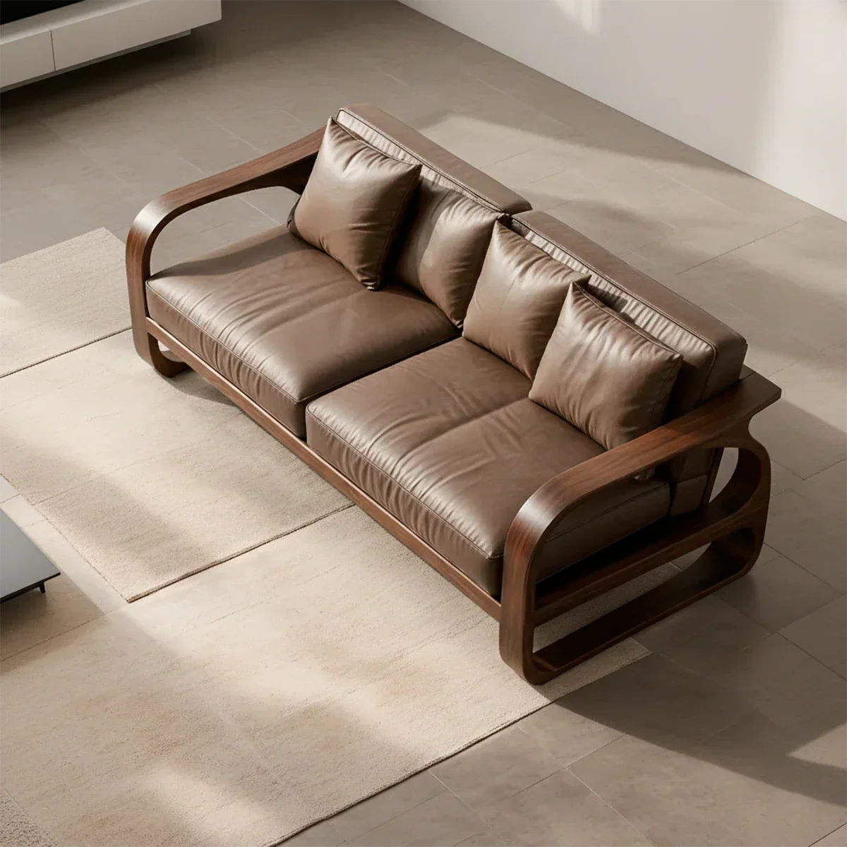Solid Wood Sofa – Modern Leather Elegance - Rustiracraft