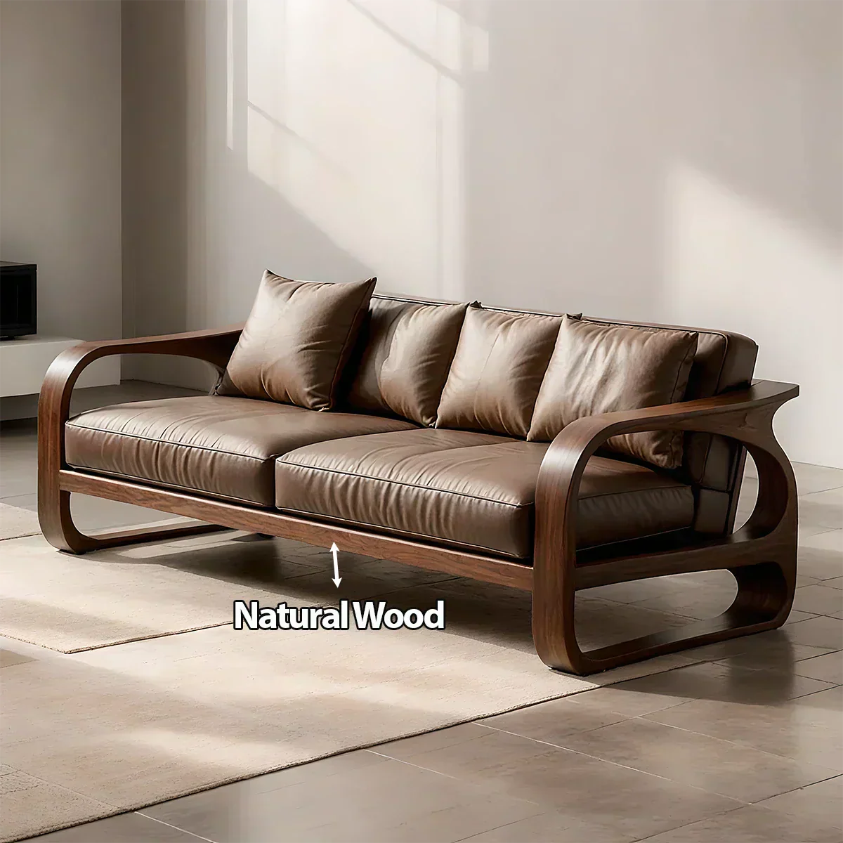 Solid Wood Sofa – Modern Leather Elegance - Rustiracraft