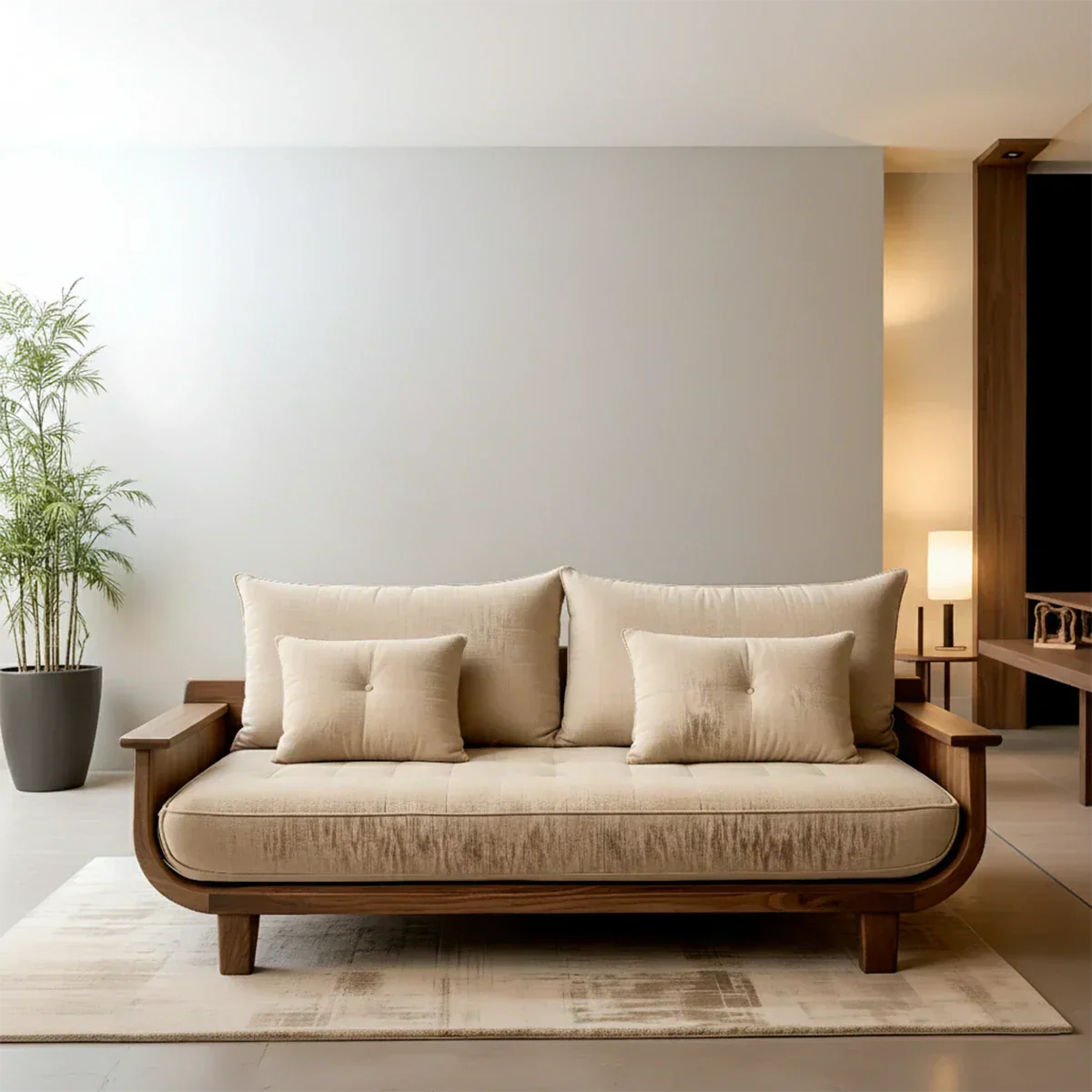 Solid Wood Sofa – Scandinavian Cotton Harmony - Rustiracraft
