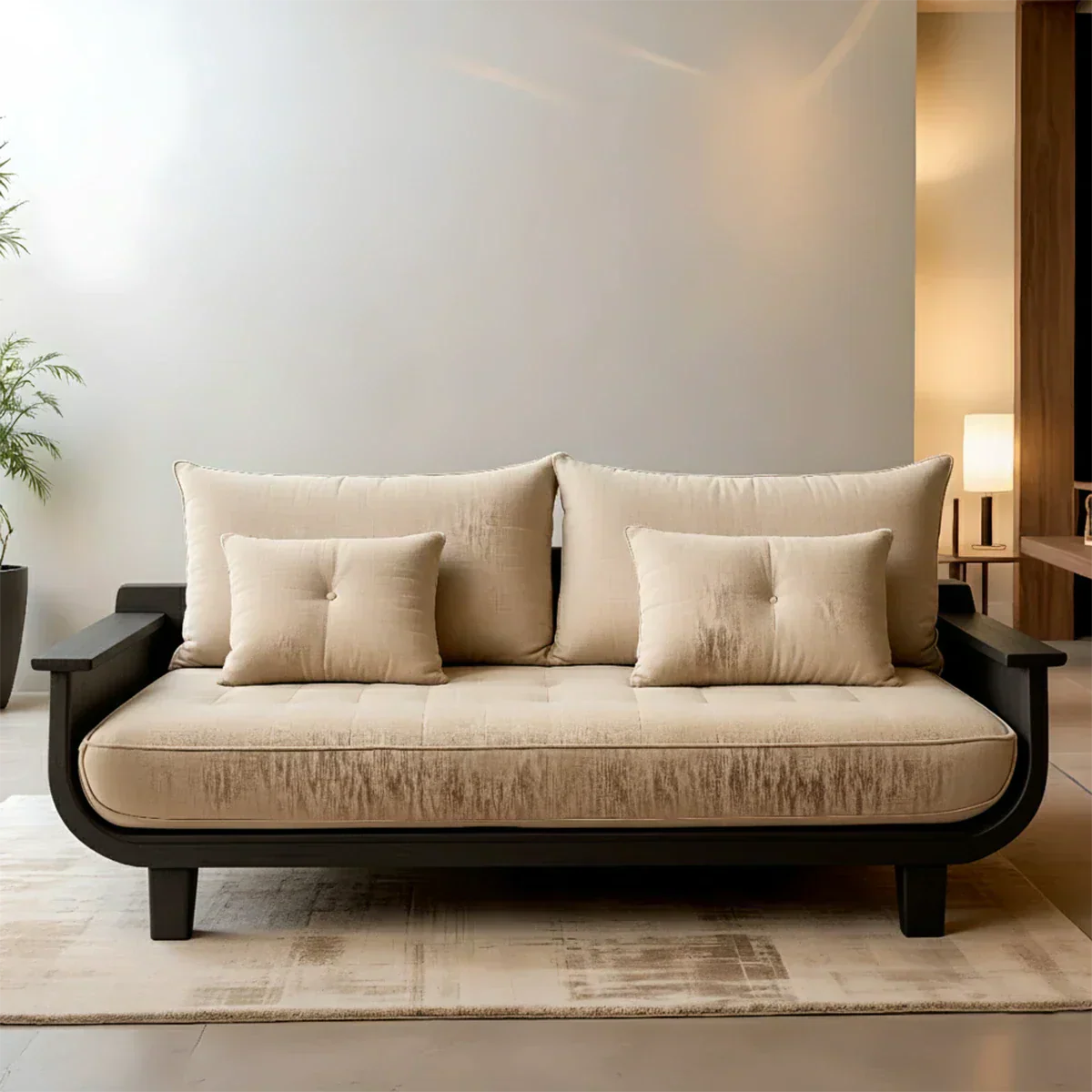 Solid Wood Sofa – Scandinavian Cotton Harmony - Rustiracraft