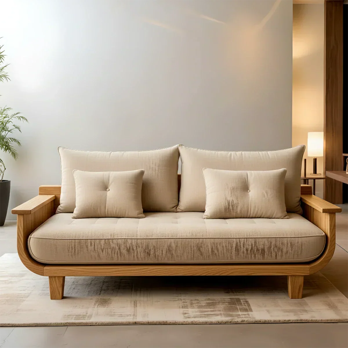 Solid Wood Sofa – Scandinavian Cotton Harmony - Rustiracraft