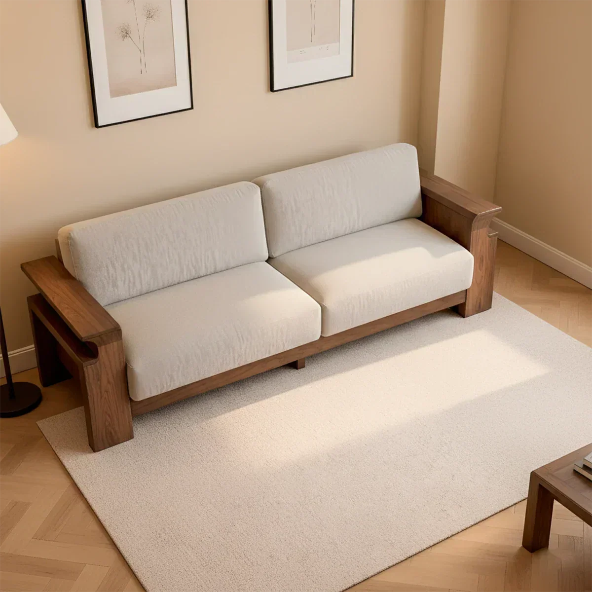 Solid Wood Sofa – Scandinavian Minimalist Serenity - Rustiracraft
