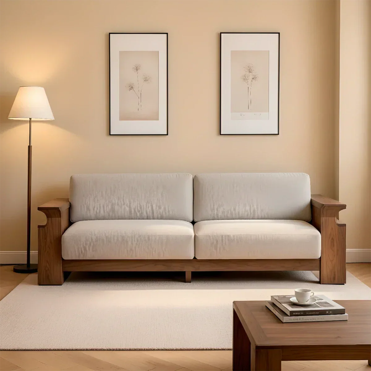 Solid Wood Sofa – Scandinavian Minimalist Serenity - Rustiracraft