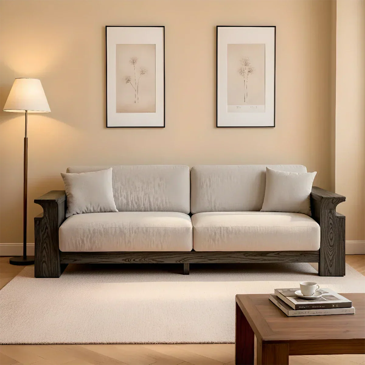 Solid Wood Sofa – Scandinavian Minimalist Serenity - Rustiracraft