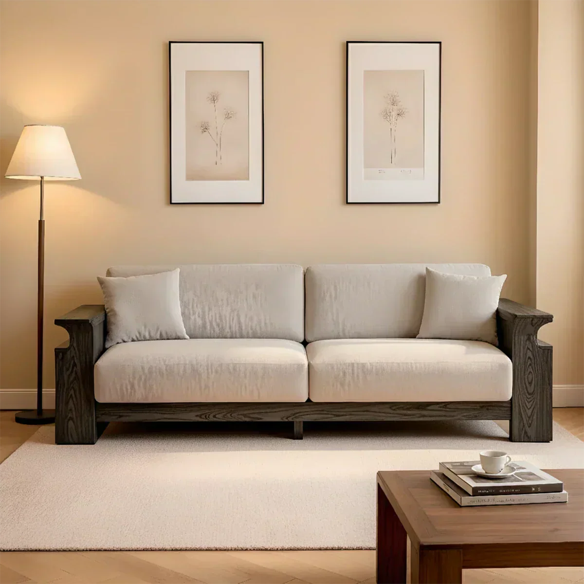 Solid Wood Sofa – Scandinavian Minimalist Serenity - Rustiracraft