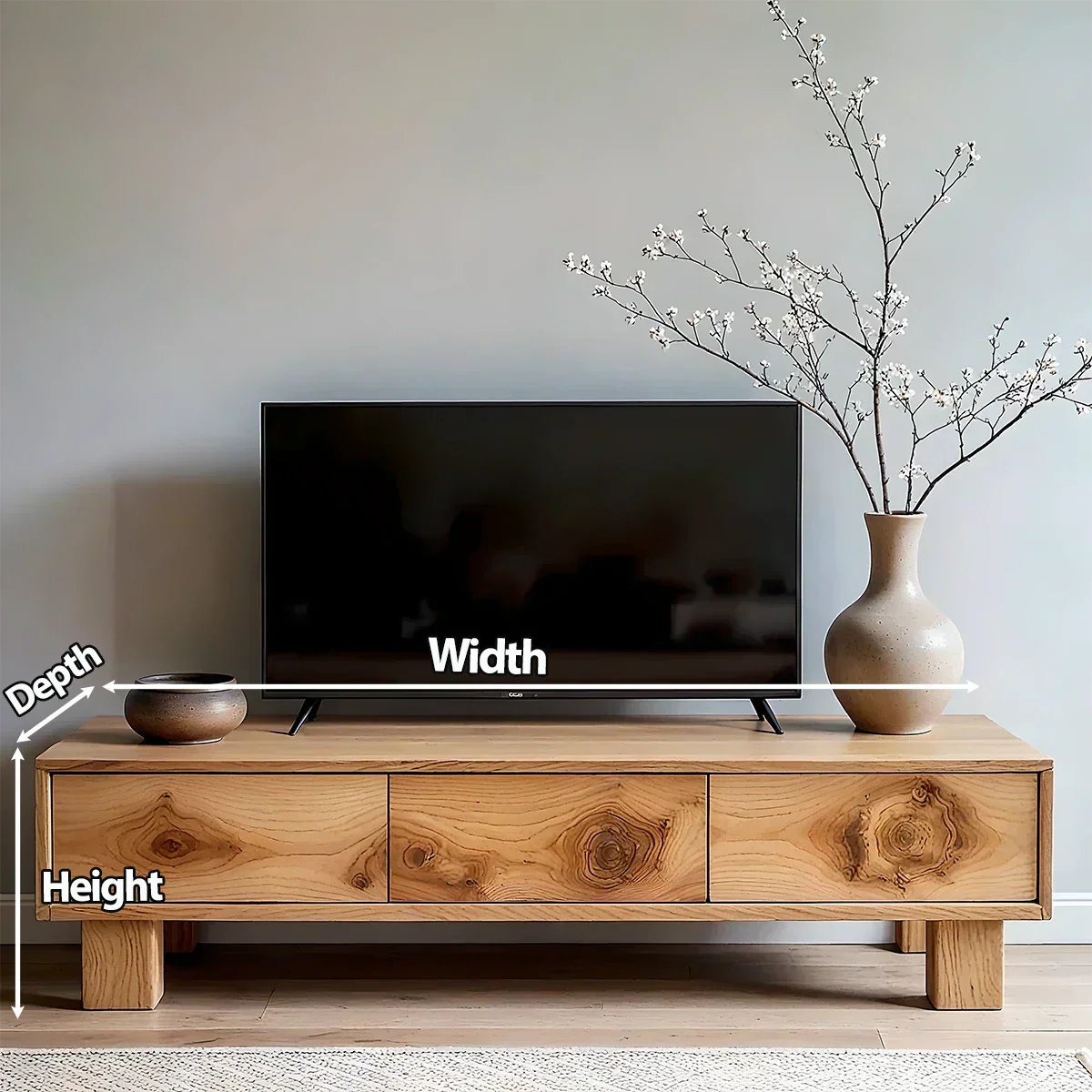Solid Wood TV Stand – Minimalist Wabi Sabi Media Console with Natural Finish - Rustiracraft