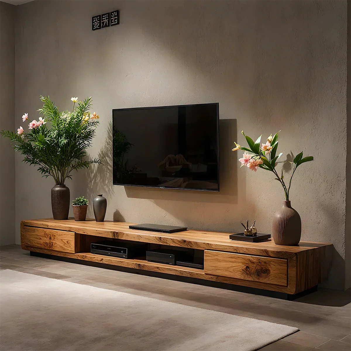 Solid Wood TV Stand – Modern Architectural Block Design - Rustiracraft