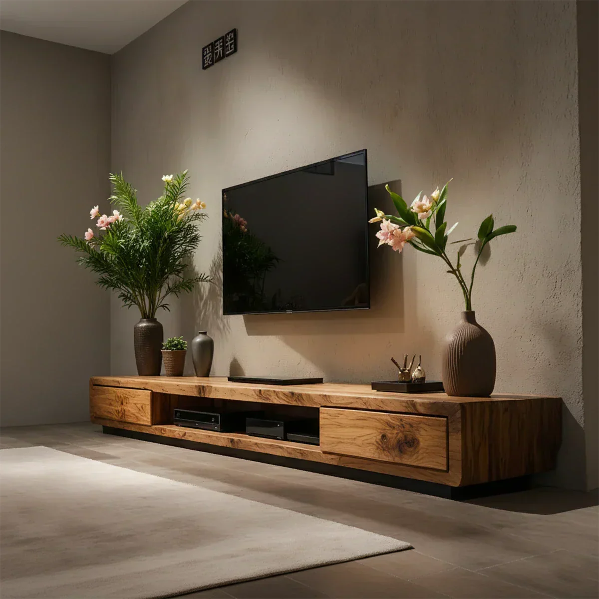 Solid Wood TV Stand – Modern Architectural Block Design - Rustiracraft