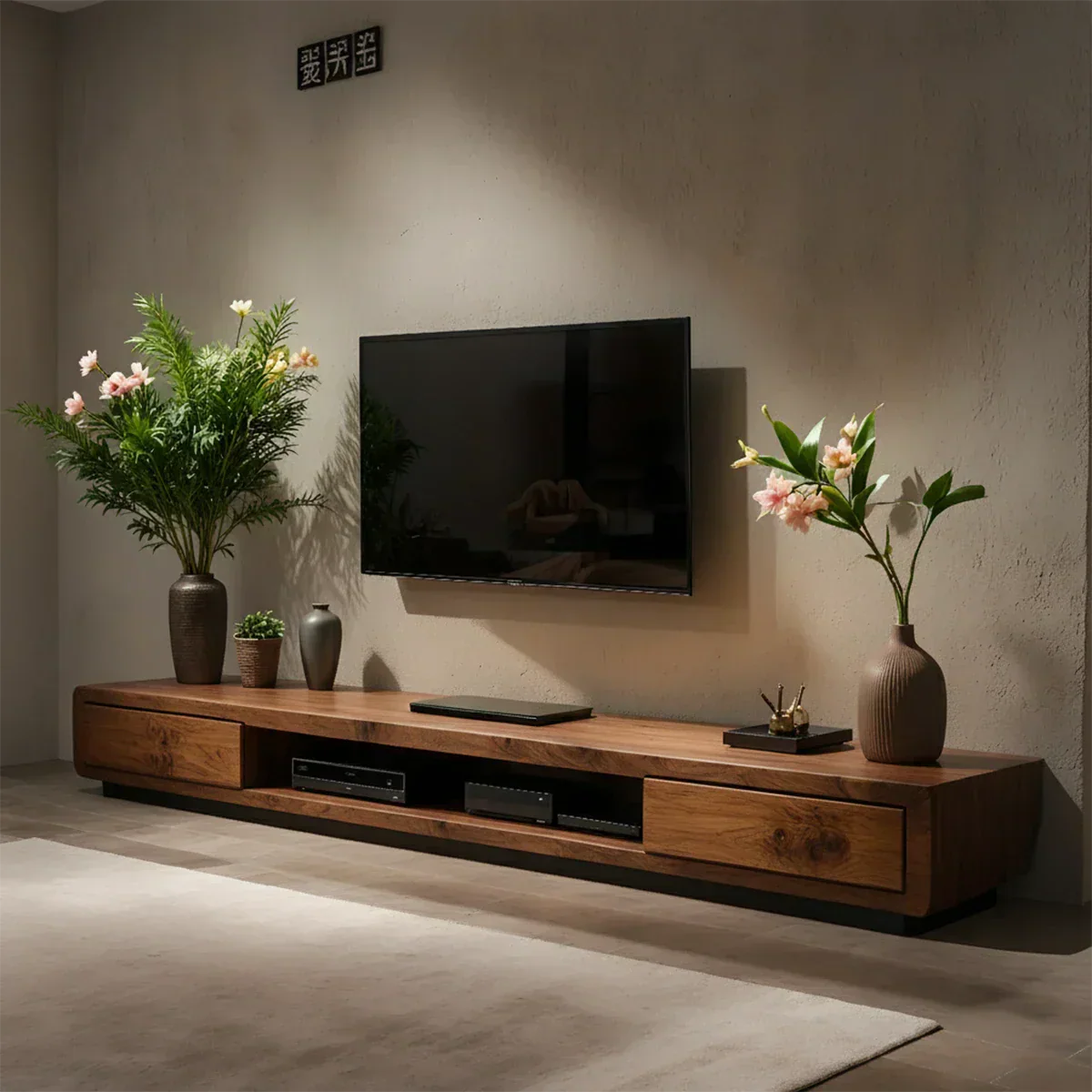 Solid Wood TV Stand – Modern Architectural Block Design - Rustiracraft