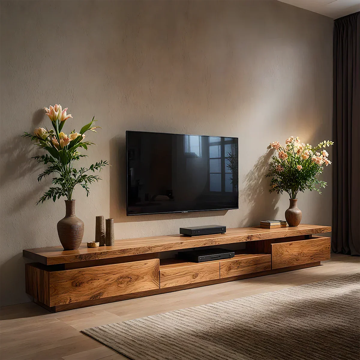 Solid Wood TV Stand – Modern Architectural Linear Design - Rustiracraft