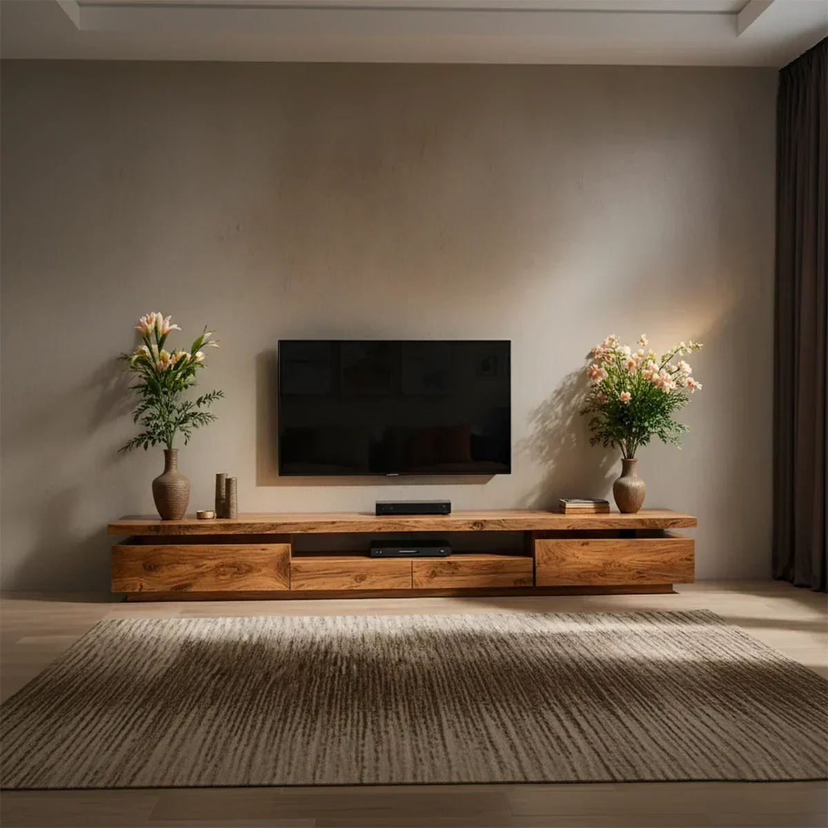 Solid Wood TV Stand – Modern Architectural Linear Design - Rustiracraft