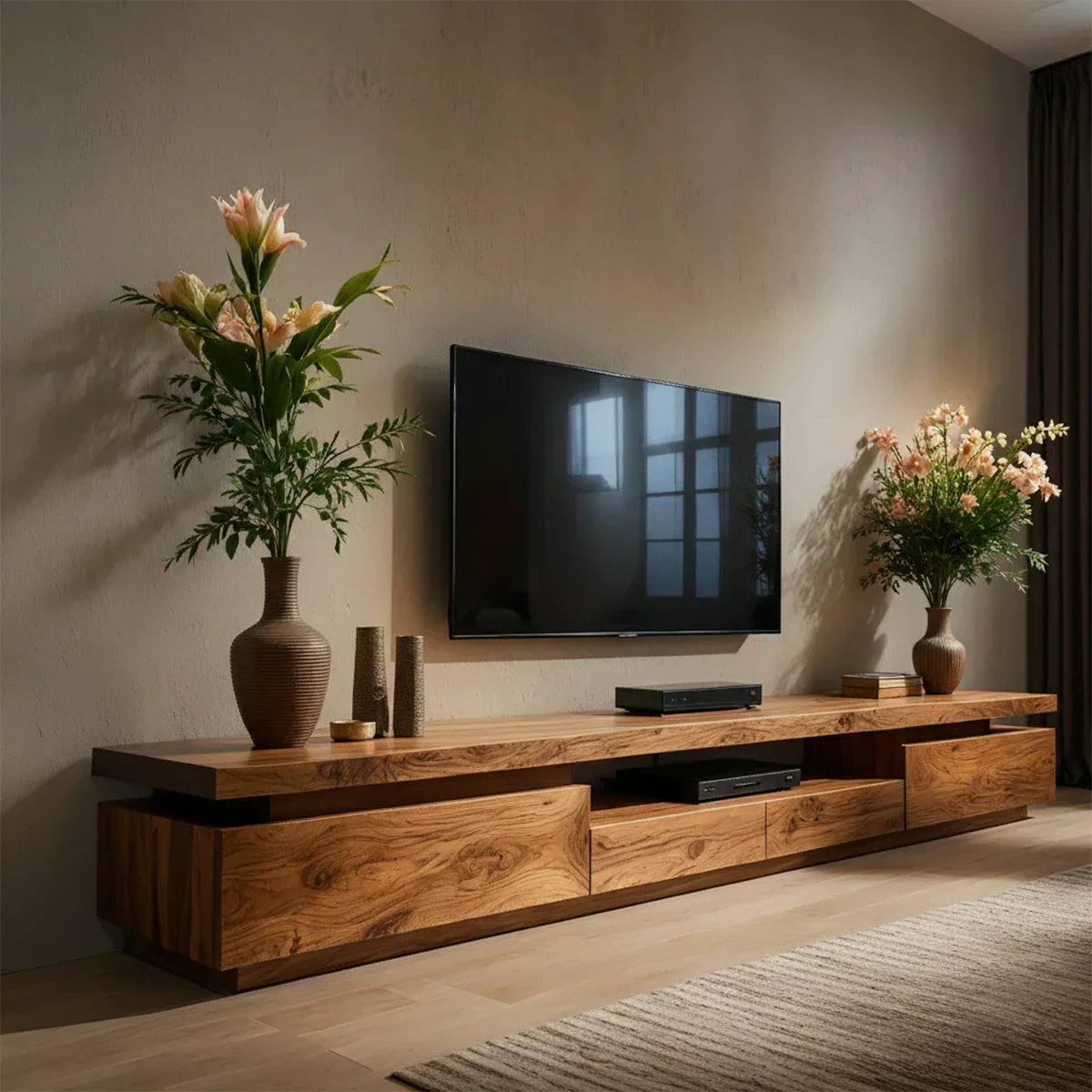 Solid Wood TV Stand – Modern Architectural Linear Design - Rustiracraft