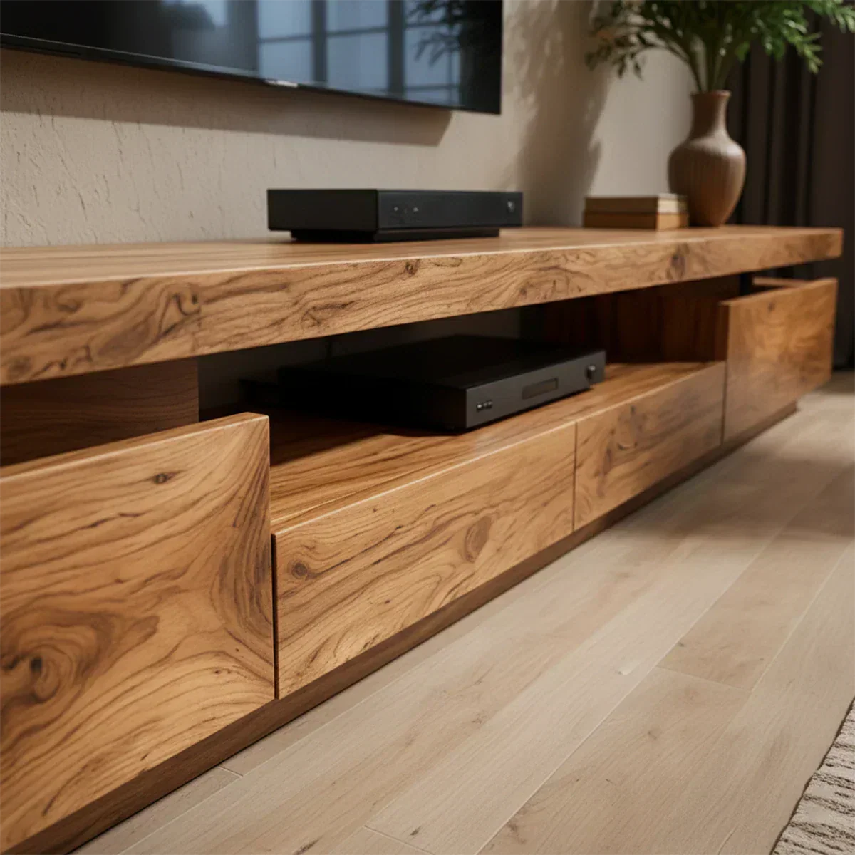 Solid Wood TV Stand – Modern Architectural Linear Design - Rustiracraft