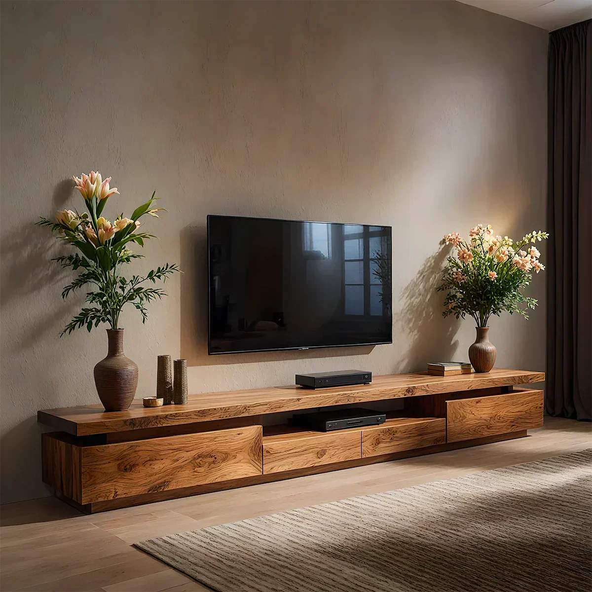 Solid Wood TV Stand – Modern Architectural Linear Design - Rustiracraft