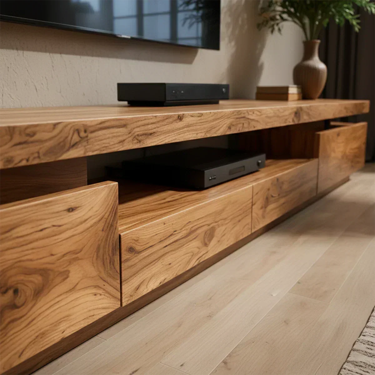 Solid Wood TV Stand – Modern Architectural Linear Design - Rustiracraft