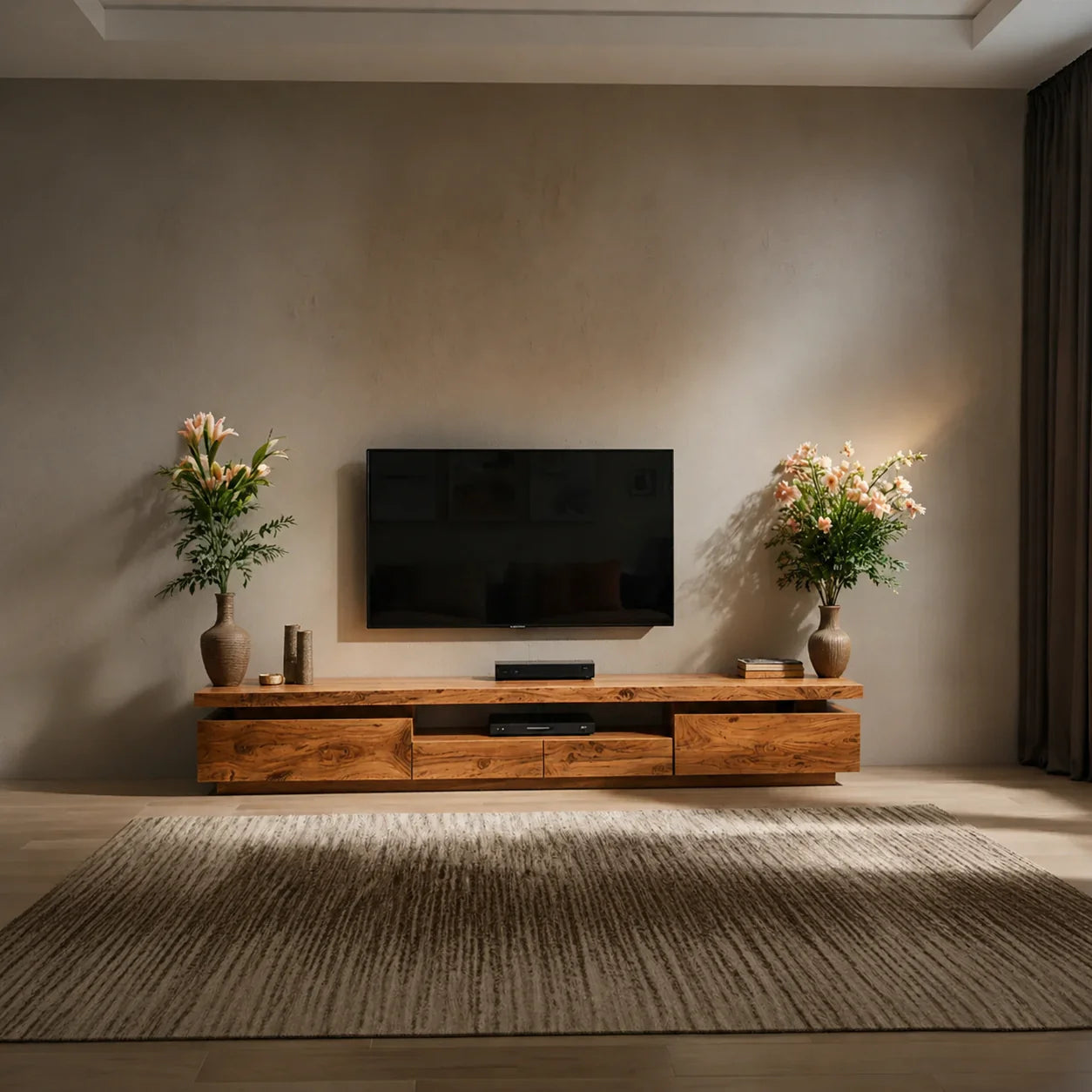 Solid Wood TV Stand – Modern Architectural Linear Design - Rustiracraft