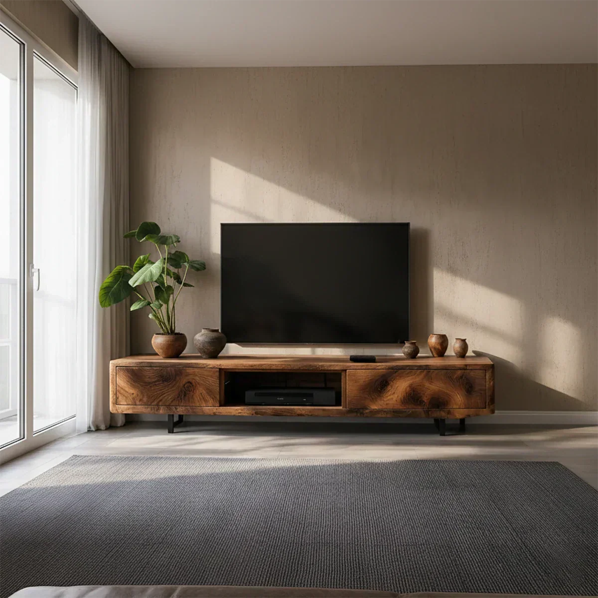 Solid Wood TV Stand – Modern Luxury Grainflow Design - Rustiracraft