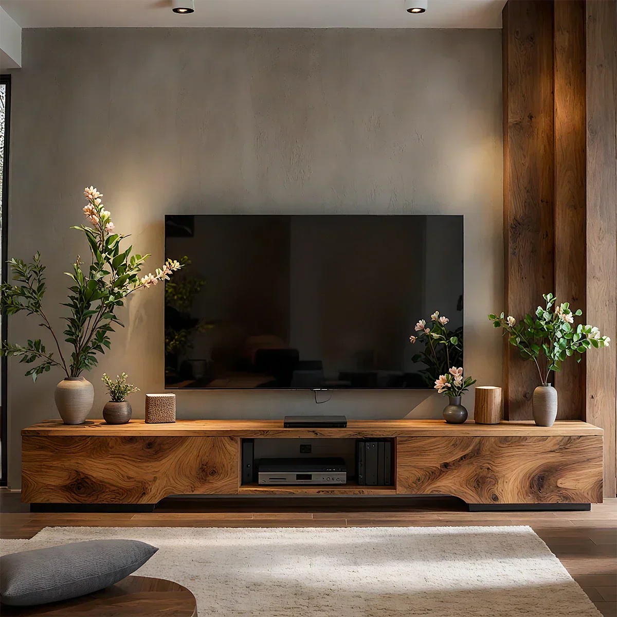 Solid Wood TV Stand – Modern Wabi Sabi Media Console - Rustiracraft